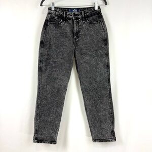 HOLLISTER WOMENS SZ 1S CURVY HIGH-RISE MOM JEAN VINTAGE BLACK WASH STRETCHY FIT